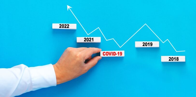 A line graph displays years and COVID-19